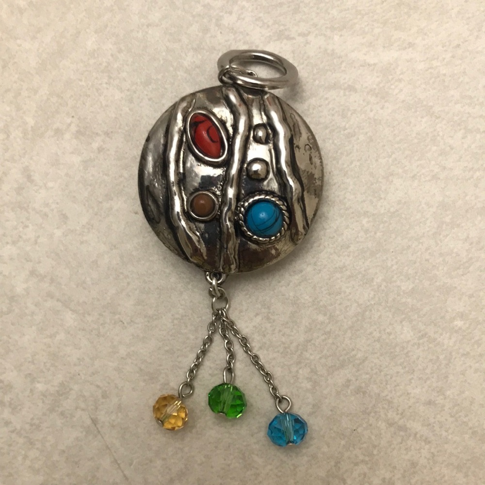 Silver Pendant with Red, Brown, and Blue Accents